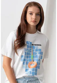 Tricou din bumbac organic - Alb murdar/Albastru