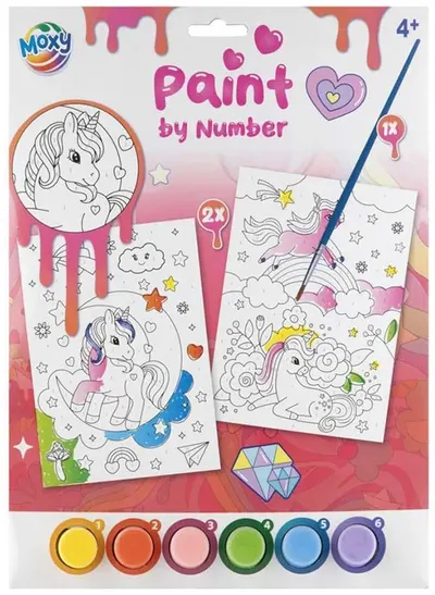 Set creativ pictură după număr Moxy - Unicorn + 6 vopsele și pensulă