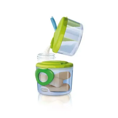 Set dozator pentru lapte praf, Chicco, 3 doze, Cu recipient pentru hrana, 300 ml, Fara BPA, 0 luni+