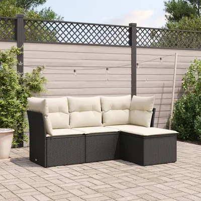 Gossi set mobilier de gradina cu perne, 4 piese, negru, poliratan