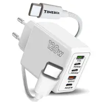 Incarcator Retea Timebox, 120W, 5 Porturi, 3 x Type-C, 2 x USB, Alb - Default Title