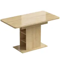 HOMCOM Masă extensibilă dreptunghiulară pentru 4-6 persoane, masă de bucătărie 110-130 cm, 6 rafturi deschise, lemn natural | Aosom Romania