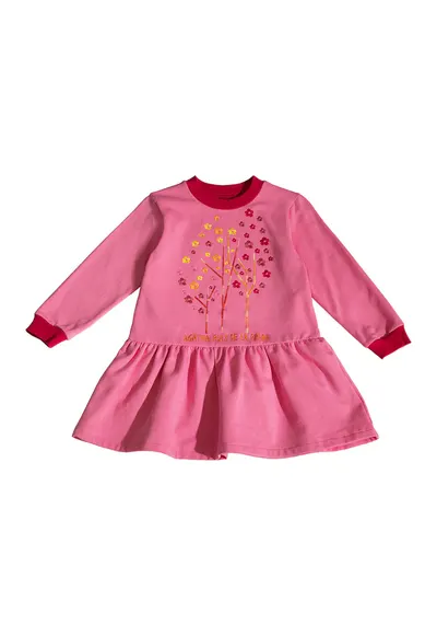 Rochie evazata cu design brodat - Roz zmeuriu