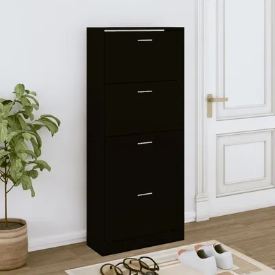 Gossi pantofar, negru, 63x24x147 cm, lemn compozit