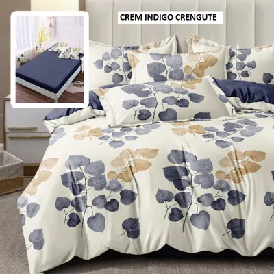 Lenjerie pat cu husa FINET (6 piese) crem indigo crengute 180x200 cm, Ralex | 1 buc