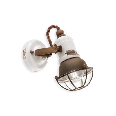 Applique 1 Luce Con Gabbia / Wall Lamp Retro Loft Finish Vib - Vintage Bianco C1675-1