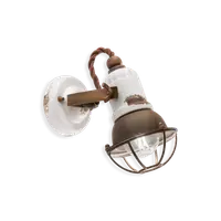 Applique 1 Luce Con Gabbia / Wall Lamp Retro Loft Finish Vib - Vintage Bianco C1675-1