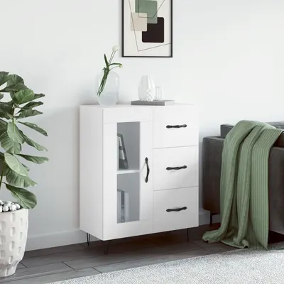 Gossi servanta, alb extralucios, 69,5x34x90 cm, lemn compozit
