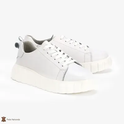 Pantofi Casual de dama din Piele naturala cu talpa groasa CRL0492 ALB