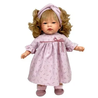 Papusa Nines D Onil, Celia, cu parul blond, cu rochie roz, cu miros de vanilie, 45 cm