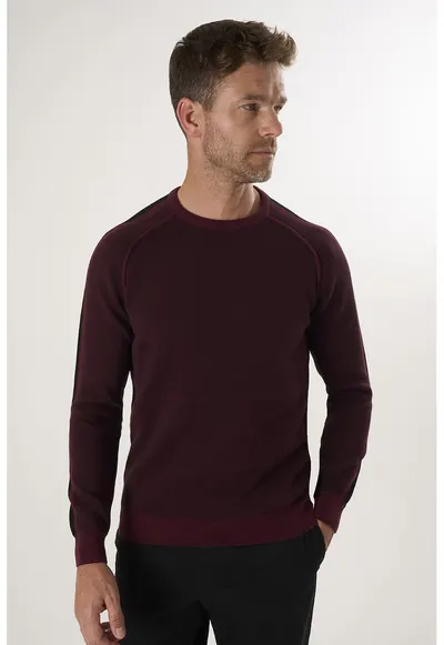 Pulover din bumbac cu maneci raglan - Rosu inchis