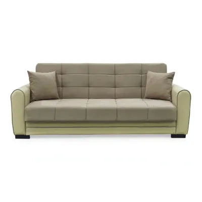Canapea extensibila VIOLA, 3 locuri, cu arcuri si lada pentru depozitare, crem + maro, 228x85x85 cm
