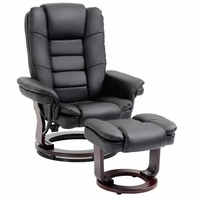 HOMCOM Set Fotoliu Relax si Pouf Suport pentru Picioare, Pivotant la 360° cu Tetiera si Cotiere, Negru | Aosom Romania