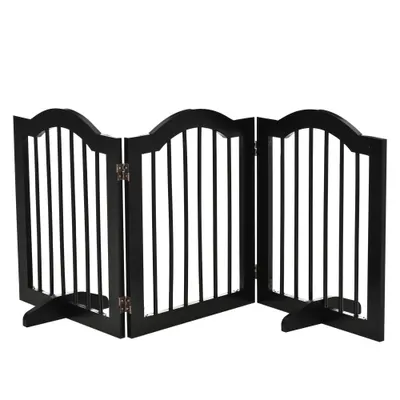 PawHut Barieră Pliabilă pentru Câini din Lemn, 3 Secțiuni, 154,5x29,5x61 cm, Negru | Aosom Romania