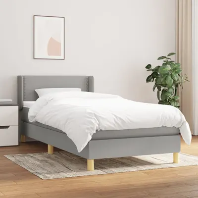 vidaXL Pat box spring cu saltea, gri deschis, 90x200 cm, textil