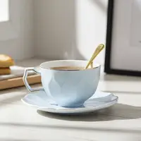 Cană de cafea Morello - Fresh Nordic, cu farfurioară și linguriță, 200 ml, albastru deschis