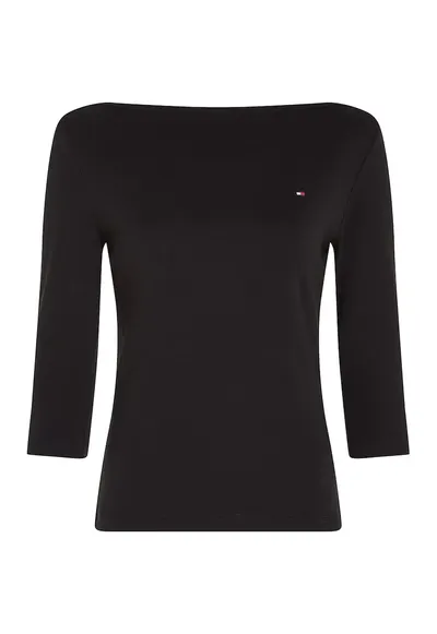 Bluza slim fit de bumbac cu maneci trei sferturi - Negru
