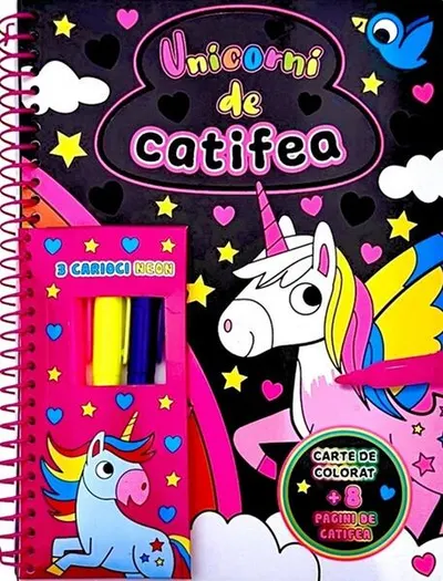 Unicorni de catifea. Carte de colorat + 3 carioci neon - Hardcover - ***