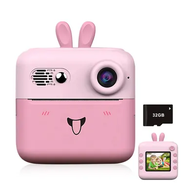 Aparat Foto Instant pentru Copii Iepuraș, Cameră Digitală HD, Roz/Albastru 6511110056541 Engros