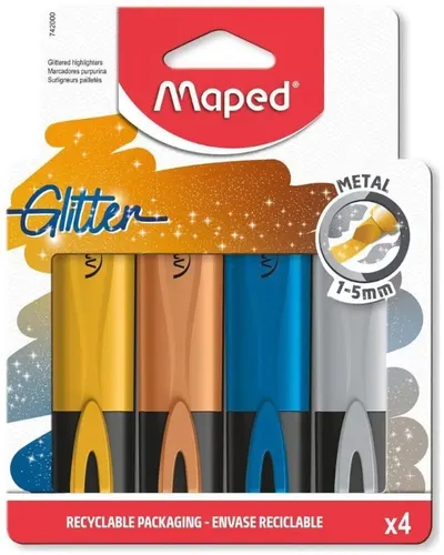 Set markere Maped - Fluo Glitter Metal, 4 culori