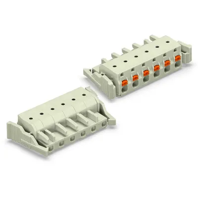 1-conductor female plug; 100% protected against mismating; push-button; Locking lever; 2.5 mm²; Pin spacing 7.5 mm; 4-pole; 2,50 mm²; light gray