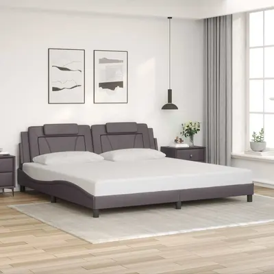 vidaXL Cadru de pat, Viana, fără saltea, gri, 200x200 cm, piele ecologică