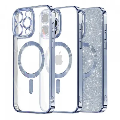 Husa MagSafe pentru Apple iPhone 16 Pro, Techsuit, Luxury Glitter, Bleu