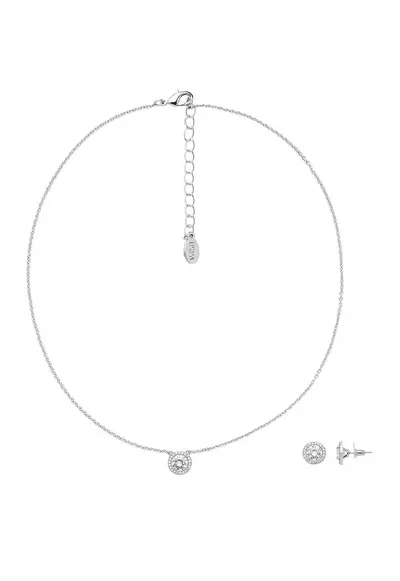 Set de colier si cercei cu cristale - Argintiu