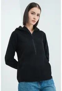 Hanorac din fleece cu fermoar scurt Metraya - Negru