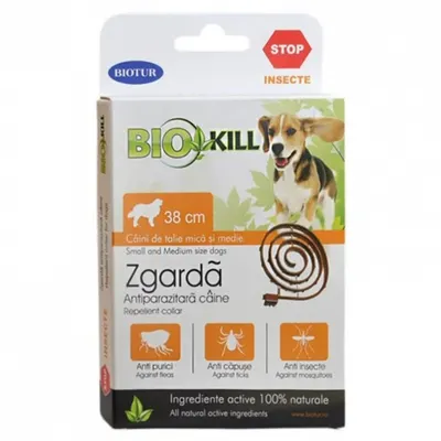 Zgarda antiparazitara pentru caini de talie mica Biokill 38 cm