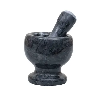 Mojar cu pistil, din marmura, diametru 10cm, inaltime 10.5cm, negru / ZTS 8044 Engros