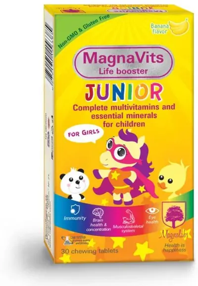 MagnaVits Junior pentru fete, 30 comprimate masticabile, Magnalabs
