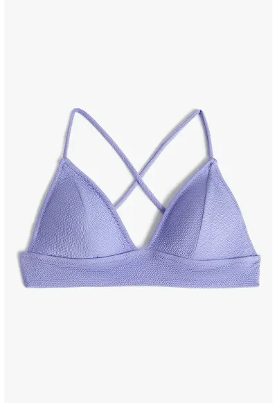 Sutien de baie cu cupe triunghiulare si aspect texturat - Albastru deschis