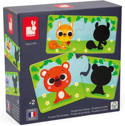 Puzzle pentru bebeluși Janod din 12 x 2 piese - Animalele și umbrele lor