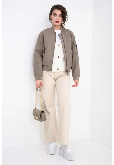 Jacheta bomber din amestec de lana - Maro camel
