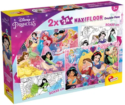 Puzzle cu două fețe Lisciani de colorat din 2 х 24 piese - Prințese