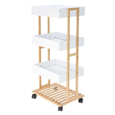 Cărucior de depozitare cu 3 rafturi din bambus – mobil, organizare bucătărie & baie, 87,5 x 40 x 30 cm