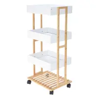 Cărucior de depozitare cu 3 rafturi din bambus – mobil, organizare bucătărie & baie, 87,5 x 40 x 30 cm