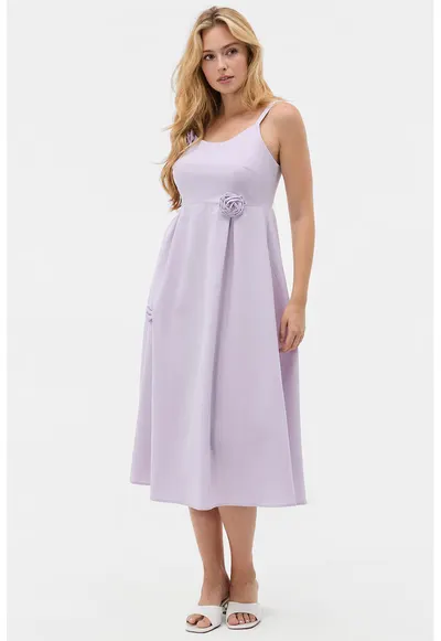 Rochie evazata cu aplicatii florale - Lila