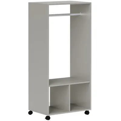 HOMCOM Dulap cuier poliță 2 nișe cuier 4 roți pivotante dim. 60L x 40l x 128H cm gri | Aosom Romania