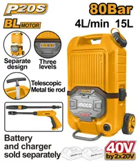 Aparat de Spalat cu Presiune turbojet 40V, 90bar, 15l, electric pe acumulator Ingco CPWLI4006