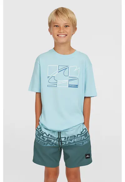 Pantaloni scurti de baie cu imprimeu logo - Albastru pastel/Albastru petrol