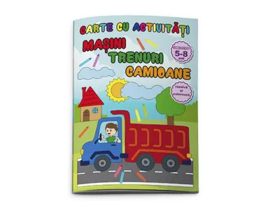 Carte colorat si activitati, Masini, Trenuri si Camioane, Daco
