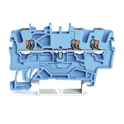 3-conductor through terminal block; with push-button; 1.5 mm²; with test port; suitable for Ex i applications; side and center marking; for DIN-rail 35 x 15 and 35 x 7.5; Push-in CAGE CLAMP®; 1,00 mm²; blue