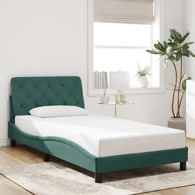 Gossi cadru de pat fara saltea, verde inchis, 100x200 cm, catifea