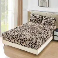 Cearsaf cu Elastic, Cocolino Sherpa Touch, 180x200cm si 2 fete de perna 50x70cm, Model Leopard, Bej