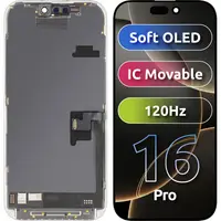 Display cu Touchscreen MP compatibil cu Apple iPhone 16 Pro, cu Rama, Versiune Soft OLED FHD 120Hz IC Movable, Negru
