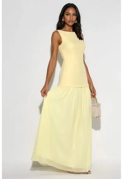 Rochie Maxi galben lamaie - casual - poliester-elastan