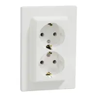 Priza dubla schuko , 16A alb Asfora, montaj in doza rotunda - cu placa ornament