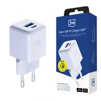 Incarcator Retea 3MK Hyper, 20W, 3A, 1 x USB-A - 1 x USB-C, Alb